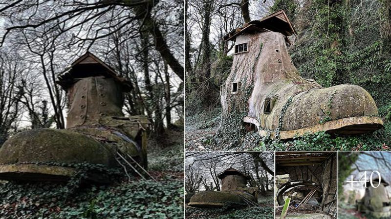 Archaeologists are concerned after discovering a mystery giant shoe house in the English woods with an old woman