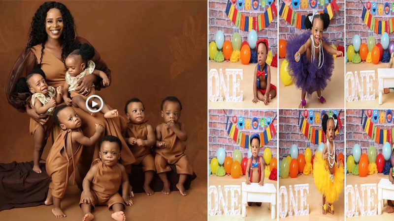 A Beautiful Nigerian Mum Celebrates Her Sextuρlets As They Turn One