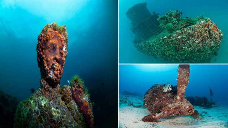 “Exploring the Underwater Ancient Roman Ruins and the Submerged Roman Statue”