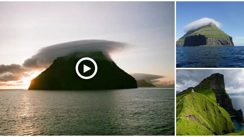 The round clouds conceal the secret at the summit of the tiny island in Denmark