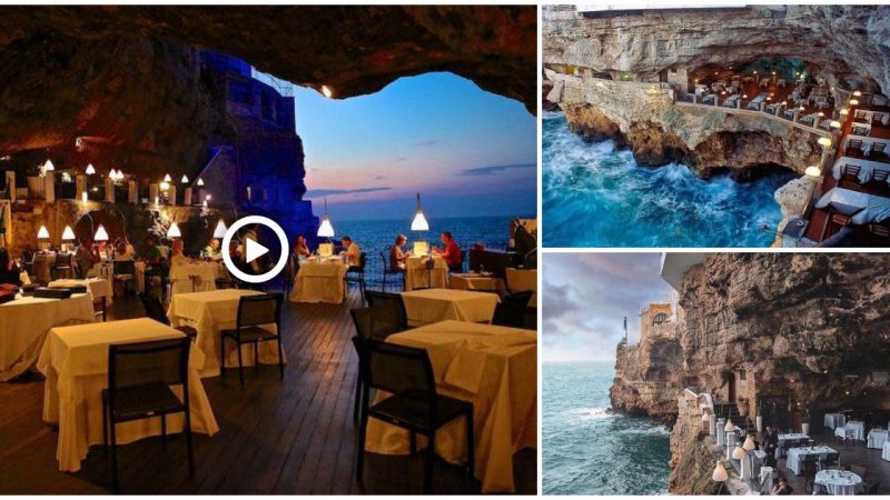 An Italian restaurant inside a seaside cave at Grotta Palazzese