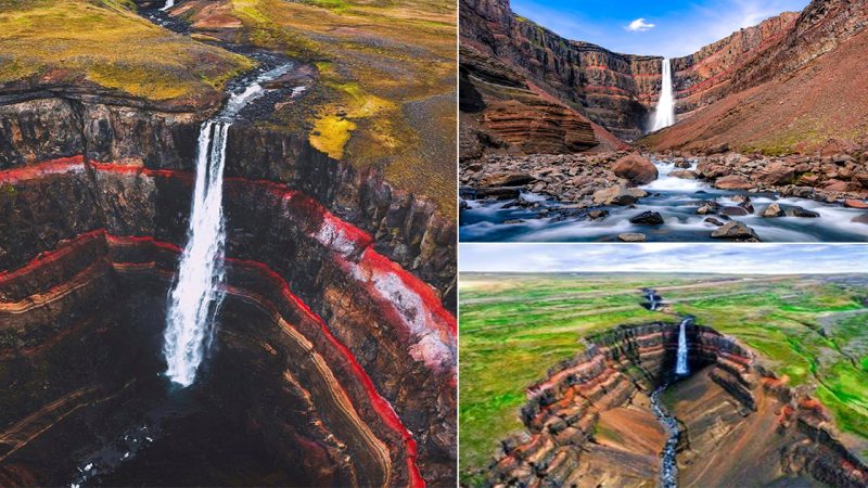 Explore the Hengifoss waterfall. One of the largest waterfalls in Iceland (128m)