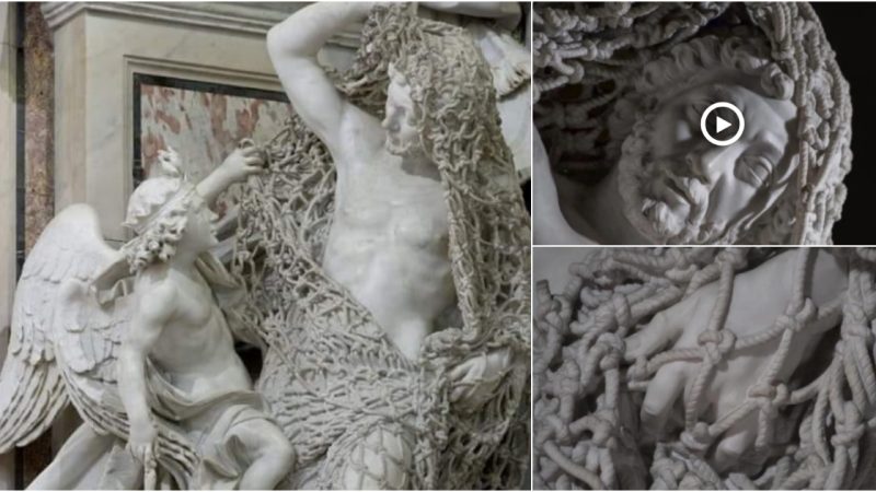 This 18th century sculpture called Disillusion, which includes an intricate net carved from a single block of marble, was created by Francesco Queirolo without assistance, since no apprentice would touch it for fear of the delicate net crumbling in their hands. It took him seven years.