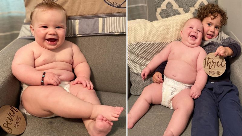 Adorable 19-month-old baby fits her 4-year-old brother’s clothes because she’s overweight