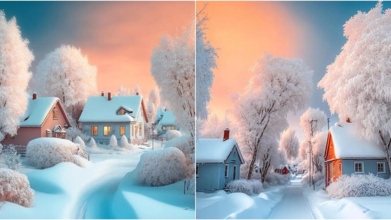 Capturing the Enchantment of Winter: A Snow-Covered Village Basks in the Setting Sun