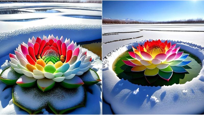 Blossoming Lotus Lights Up the Snowy Sky