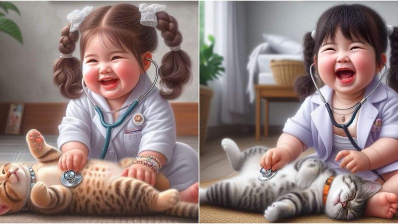 Imaginative Compassion: A Child’s Heartwarming Play as a Doctor with Their Beloved Cat