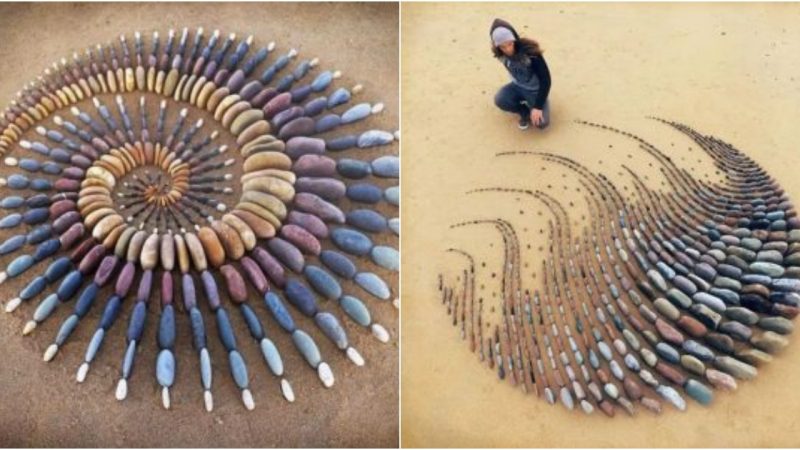 Stone Waves: Hypnotic Land Art Arranged by Artist on Ocean Shores