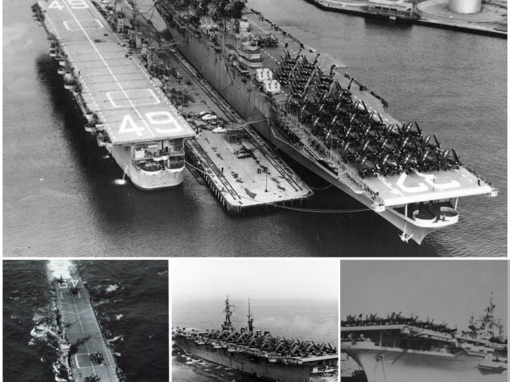 Naval Titans of History: USS Leyte (CV-32) and USS Wright (CVL-49) Anchored at Quonset Point, 1950